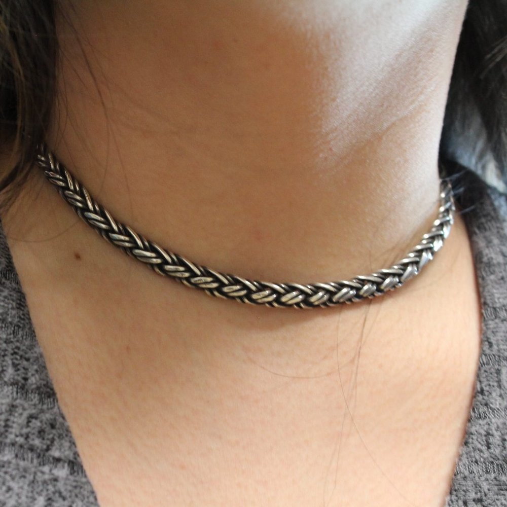 925 Sterling silver braided cuff necklace - Picture 4 of 5